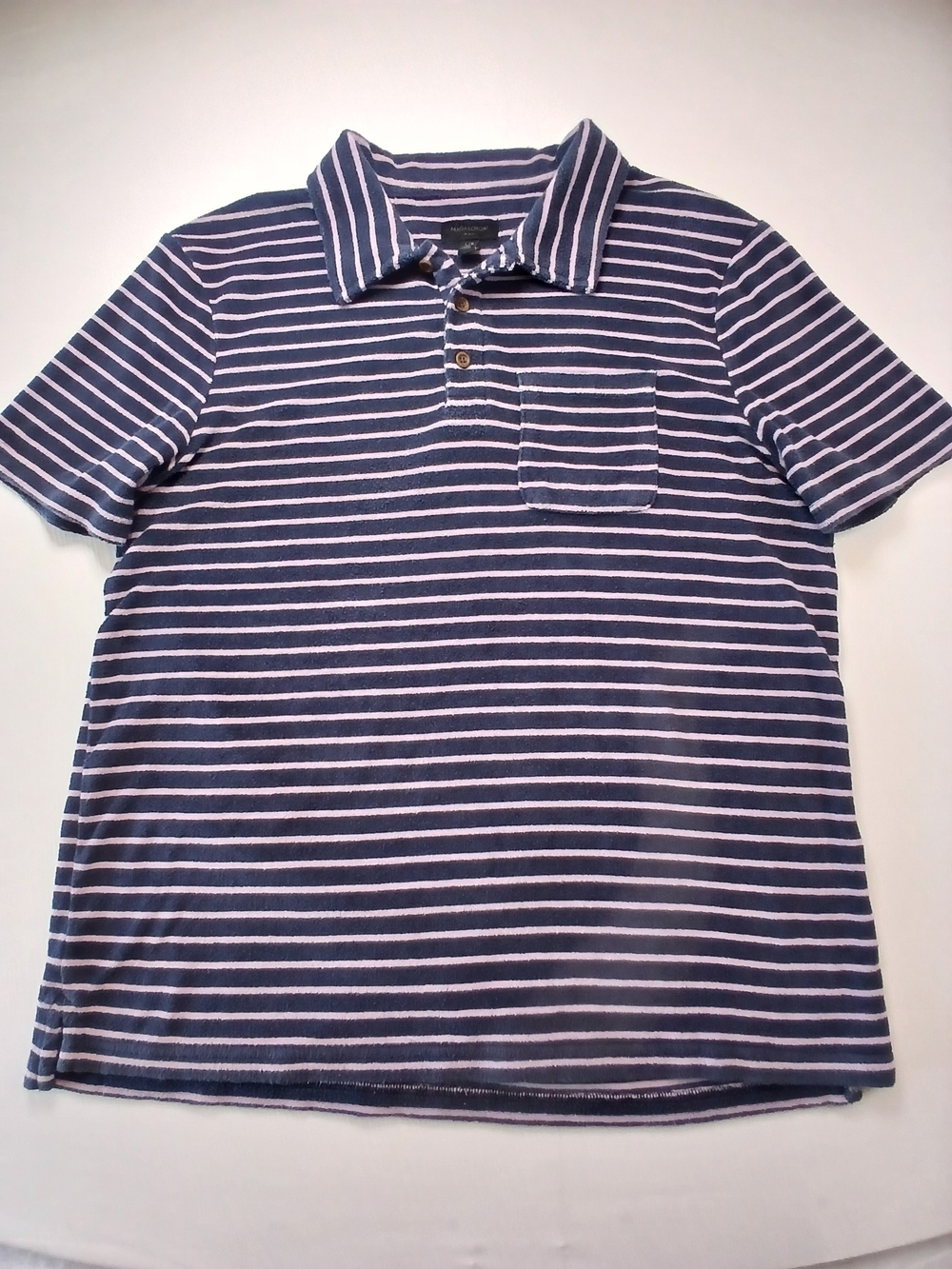 Magaschoni Navy & Pink  Striped Polo with Chest Pocket